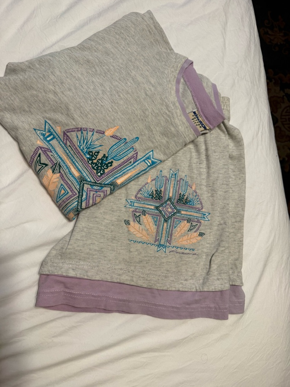 Vintage Gray & Lavender Embroidered Pajama Set